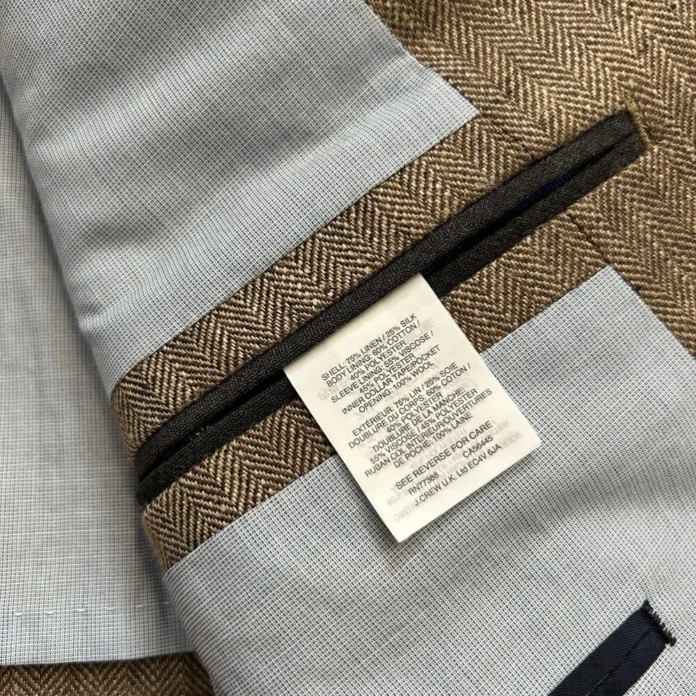J Crew Ludlow Linen Silk Herringbone Brown Blazer Suit Jacket 40R